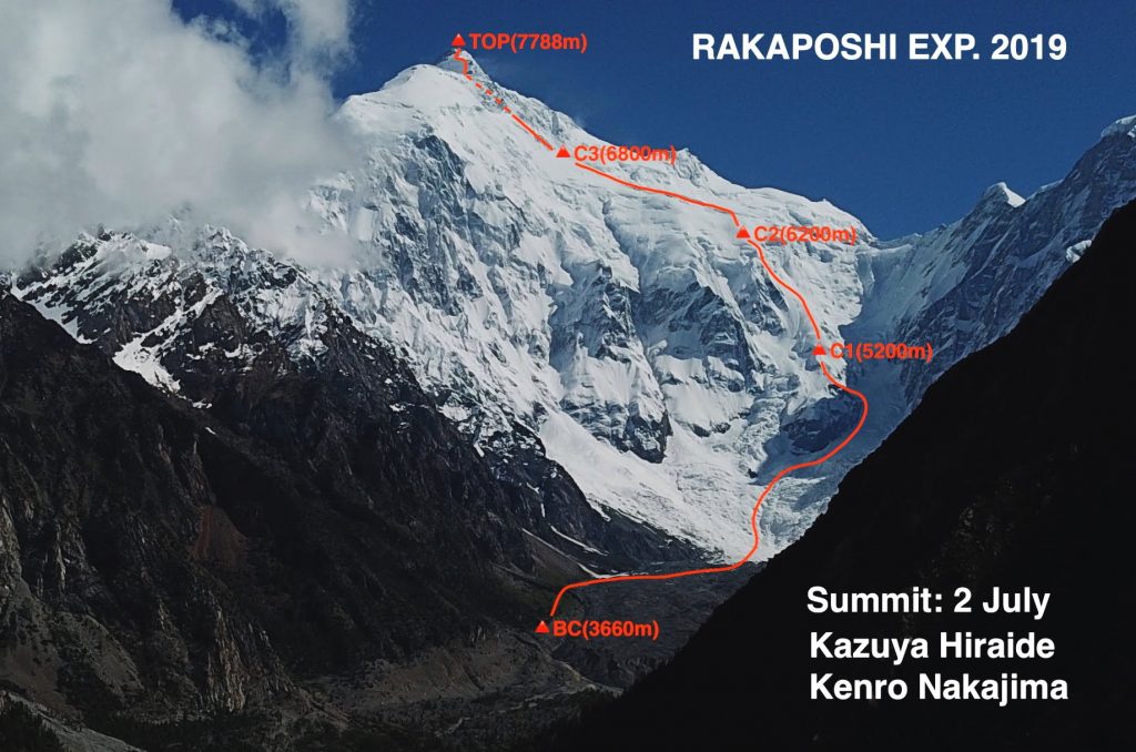 Kazuya Hiraide´s first ascent of Rakaposhi peak(7788m) on South FACE in alpine style 2019)